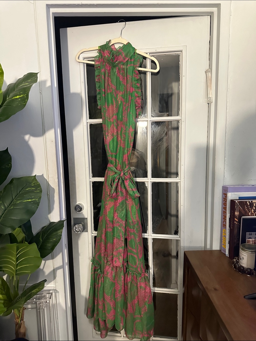 Sleeveless Green and Pink Floral Maxi Dress
